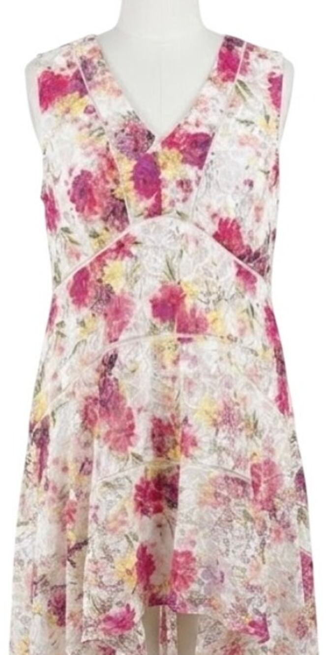 Taylor Dress Plus 20W Pink Floral V Neck Handkerchief Hem Y2K Romantic Date